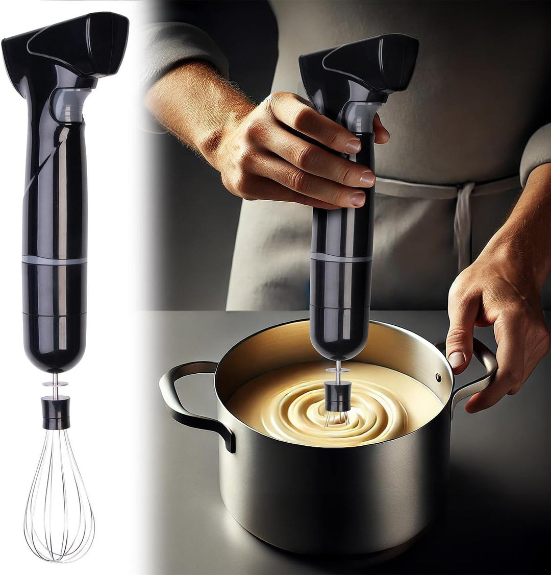 Rosenstein & Söhne Mixer: Edelstahl-Akku-Stabmixer-Set, abnehmbarer Mixstab, Schneebesen, 135 W (Sta