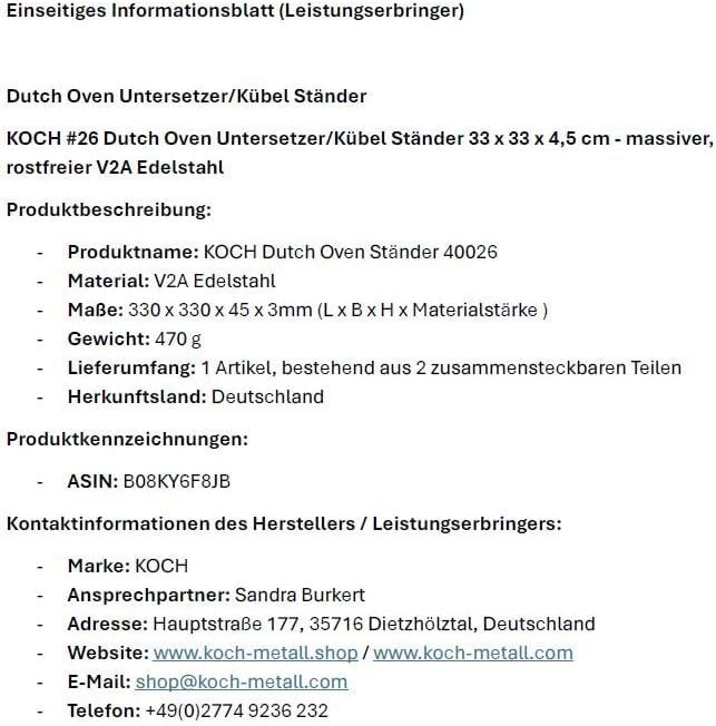 KOCH #26 Dutch Oven Ständer I Blumentopf - Kübel Ständer I Feuertonne I Untersetzer I 330 x 330 x 55