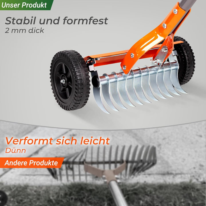 Walensee Vertikutier-Walzenrechen, 195 cm Verstellbarer Stiel, 2 mm Edelstahlklingen, Hochleistungs-