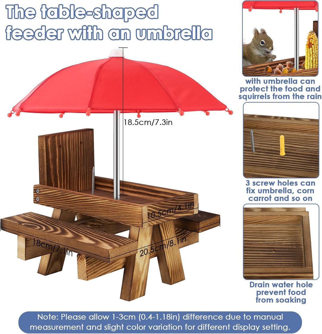 Eichhörnchen Futtertisch mit Regenschirm, Holz Eichhörnchen Picknickbank Futterspender mit Regenschi