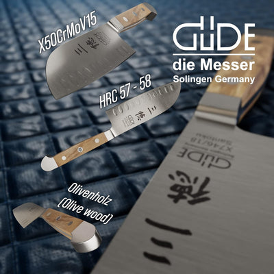 GÜDE Solingen - Santoku mit Kulle geschmiedet, 14 cm, Olivenholz, ALPHA OLIVE, Doppelkropf, Handmade