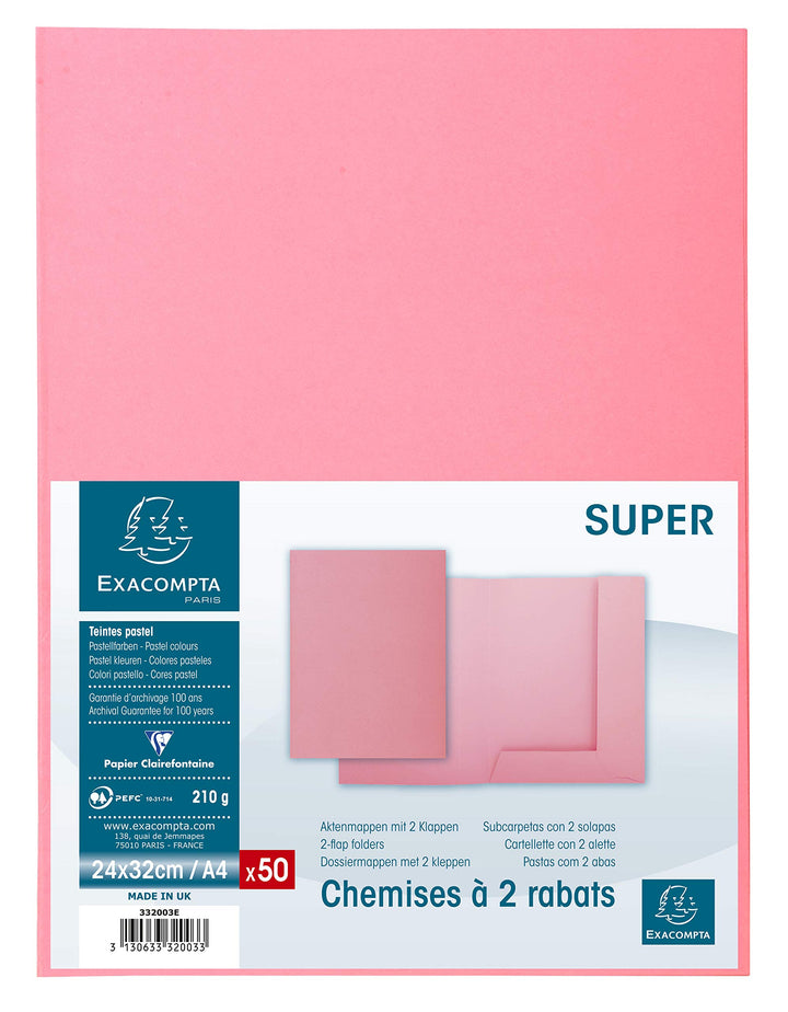 Exacompta Super 250 PACK 50 Hemden für A4 2 Klappen 24 x 32 cm 24 x 32 Rose, Rose