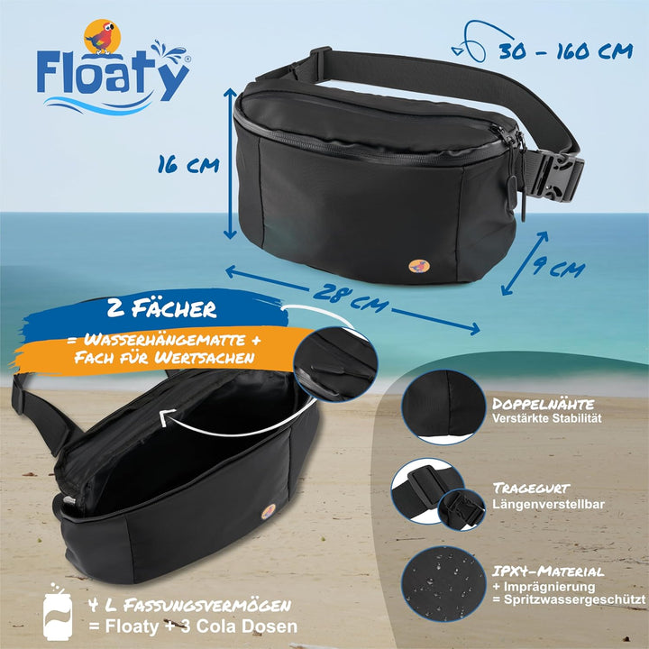 Floaty® Net Bed, Wasserhängematte & Transport Bauchtasche, aufblasbare Pool Luftmatratze mit Liegene