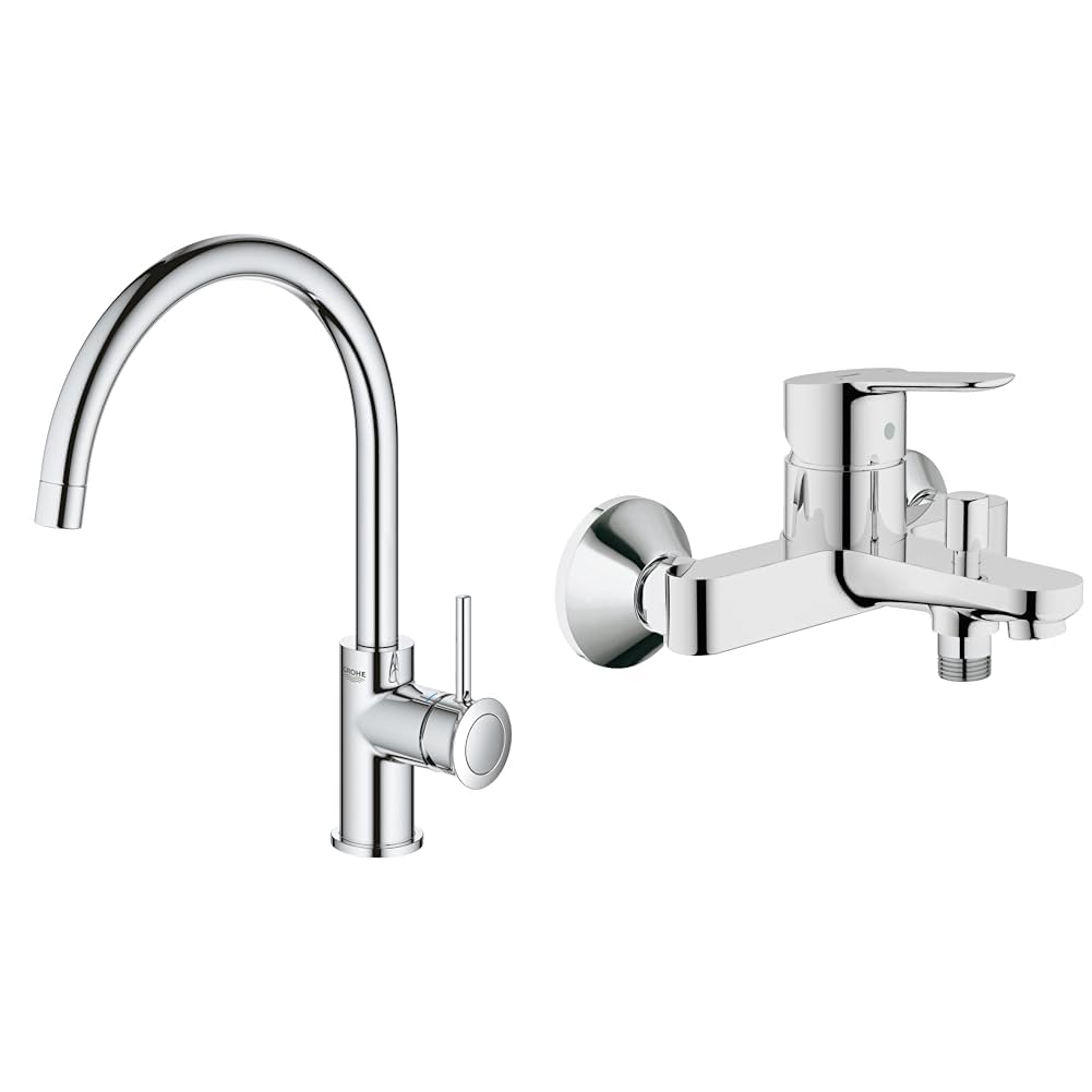 GROHE Start Classic - Einhand- Spültischarmatur & BauEdge - Badewannenarmatur (integriertes Rücklauf