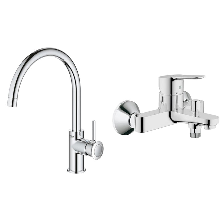 GROHE Start Classic - Einhand- Spültischarmatur & BauEdge - Badewannenarmatur (integriertes Rücklauf