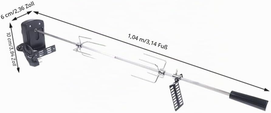 BBQ Grillspiess Edelstahl Motor Drehspiess geeignet für gleichmässiges Grillen von Fleisch und Gemüs
