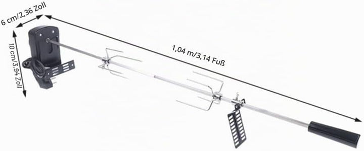 BBQ Grillspiess Edelstahl Motor Drehspiess geeignet für gleichmässiges Grillen von Fleisch und Gemüs