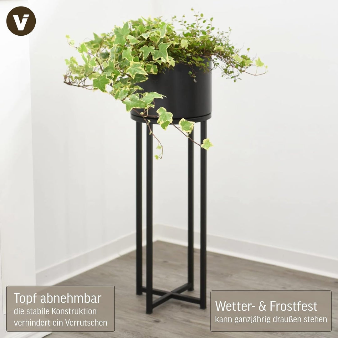 VIVANNO Blumentopf auf Ständer mit Beinen Füssen Gestell Elevate Cross 79 cm, Schwarz Schwarz Matt 7