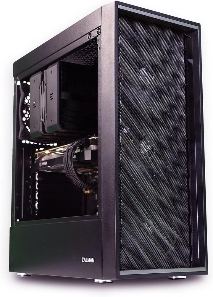 Zalman T7 PC Gehäuse Midi Tower ATX, Mesh Front 2xLüfter, Glas Seitenwand, Schwarz