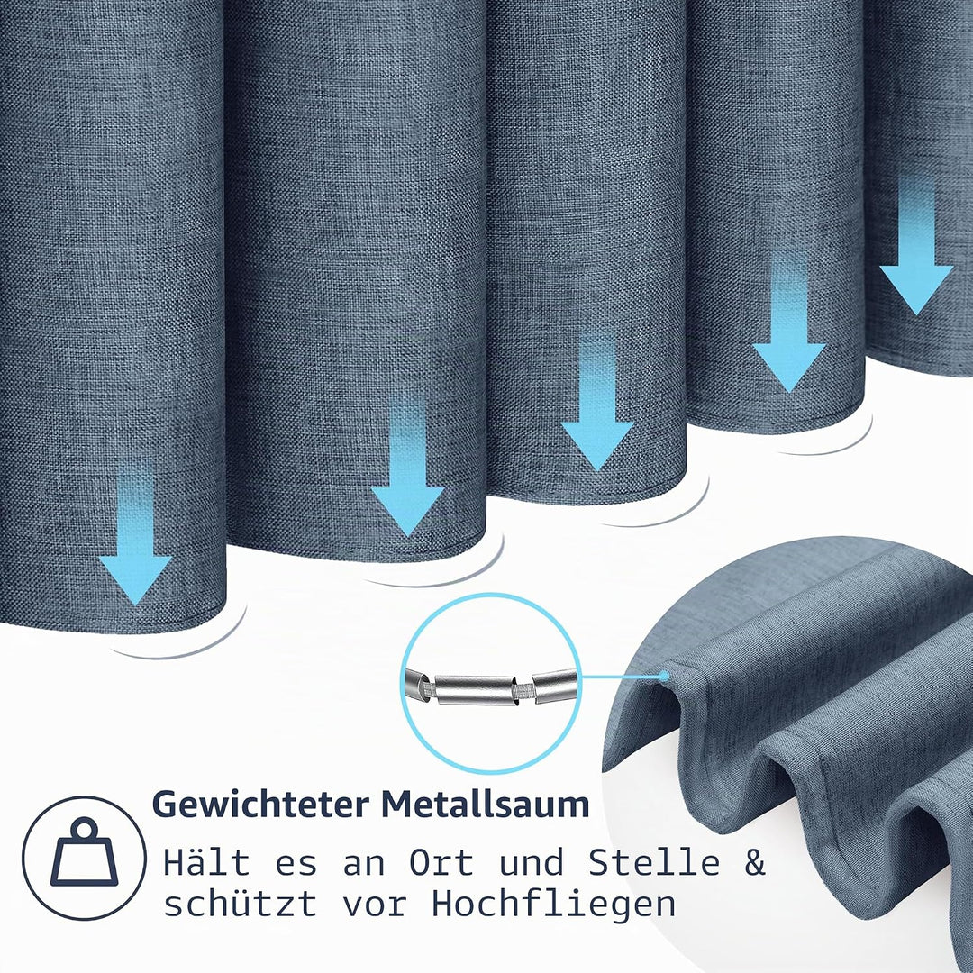 VANZAVANZU Duschvorhang Leinen mit Metall Duschvorhangringe Stoff Textil Badewannenvorhang Anti Schi