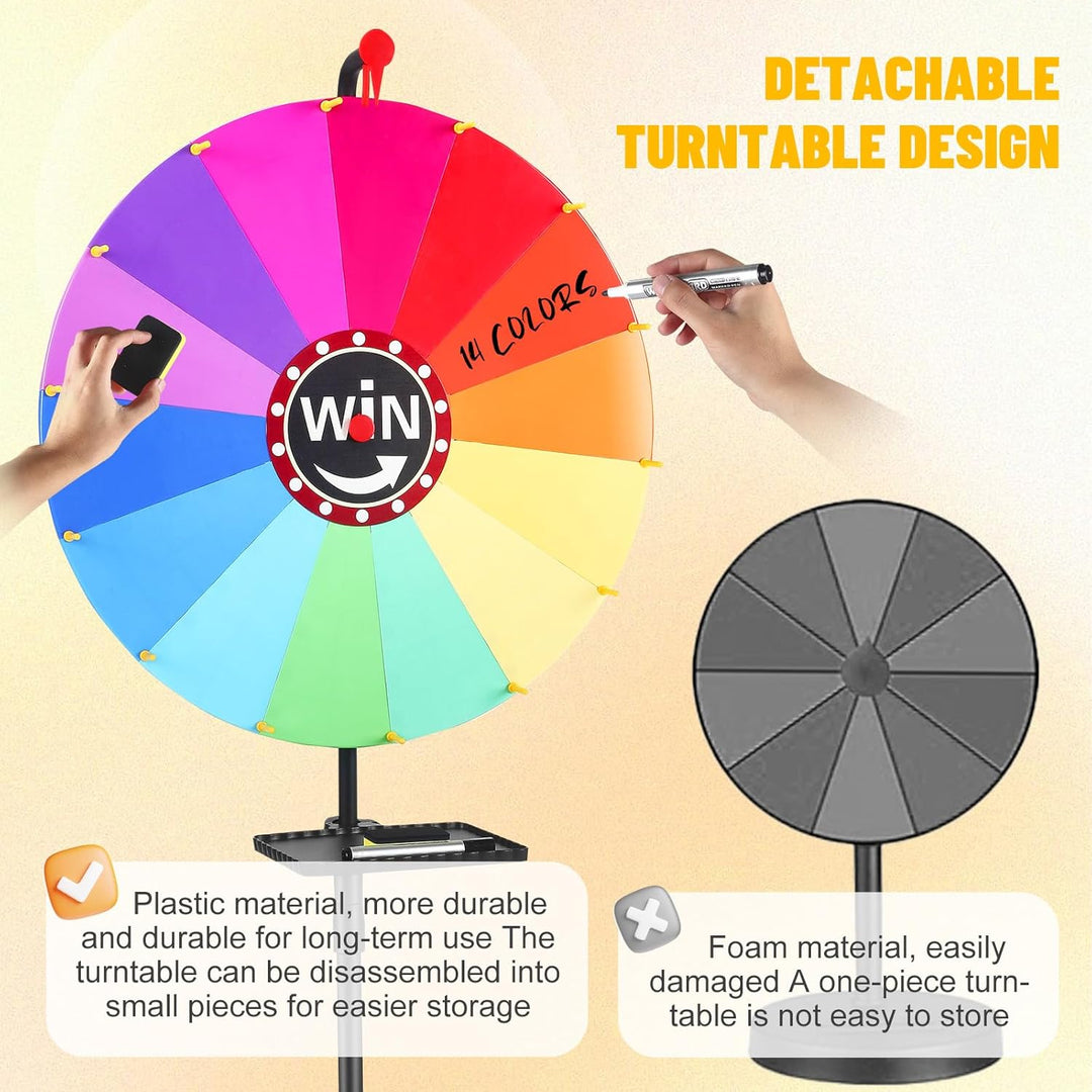 60 cm Glücksrad zum Drehen Gross, Glücksrad zum Delbstgestalten, mit 360°-Drehrollen, 14 Anpassbare