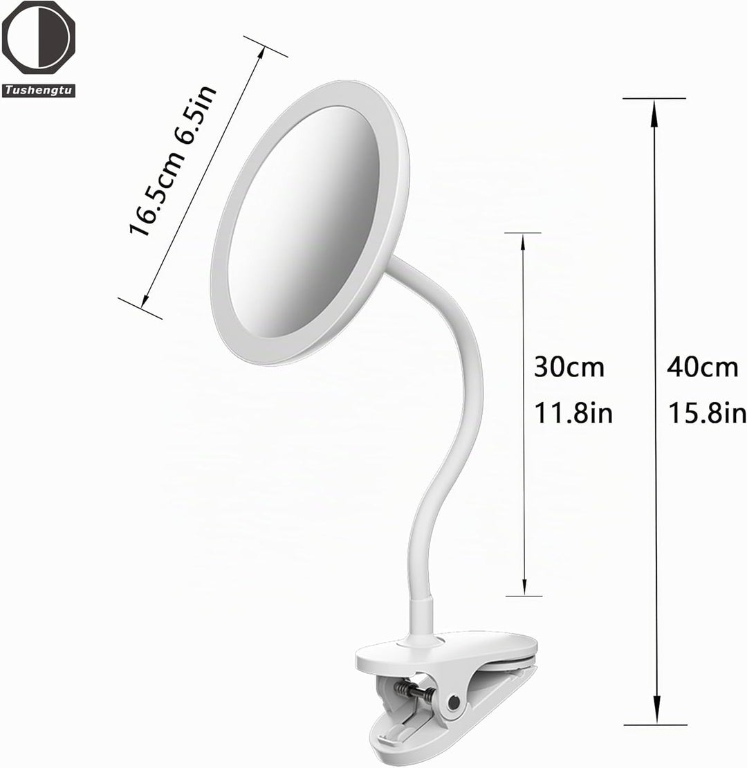 TUSHENGTU 16,5 cm Clip-on-Schminkspiegel mit Licht, Schwanenhals-Reise-Flachspiegel, USB-Aufladung (