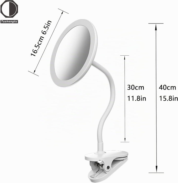 TUSHENGTU 16,5 cm Clip-on-Schminkspiegel mit Licht, Schwanenhals-Reise-Flachspiegel, USB-Aufladung (