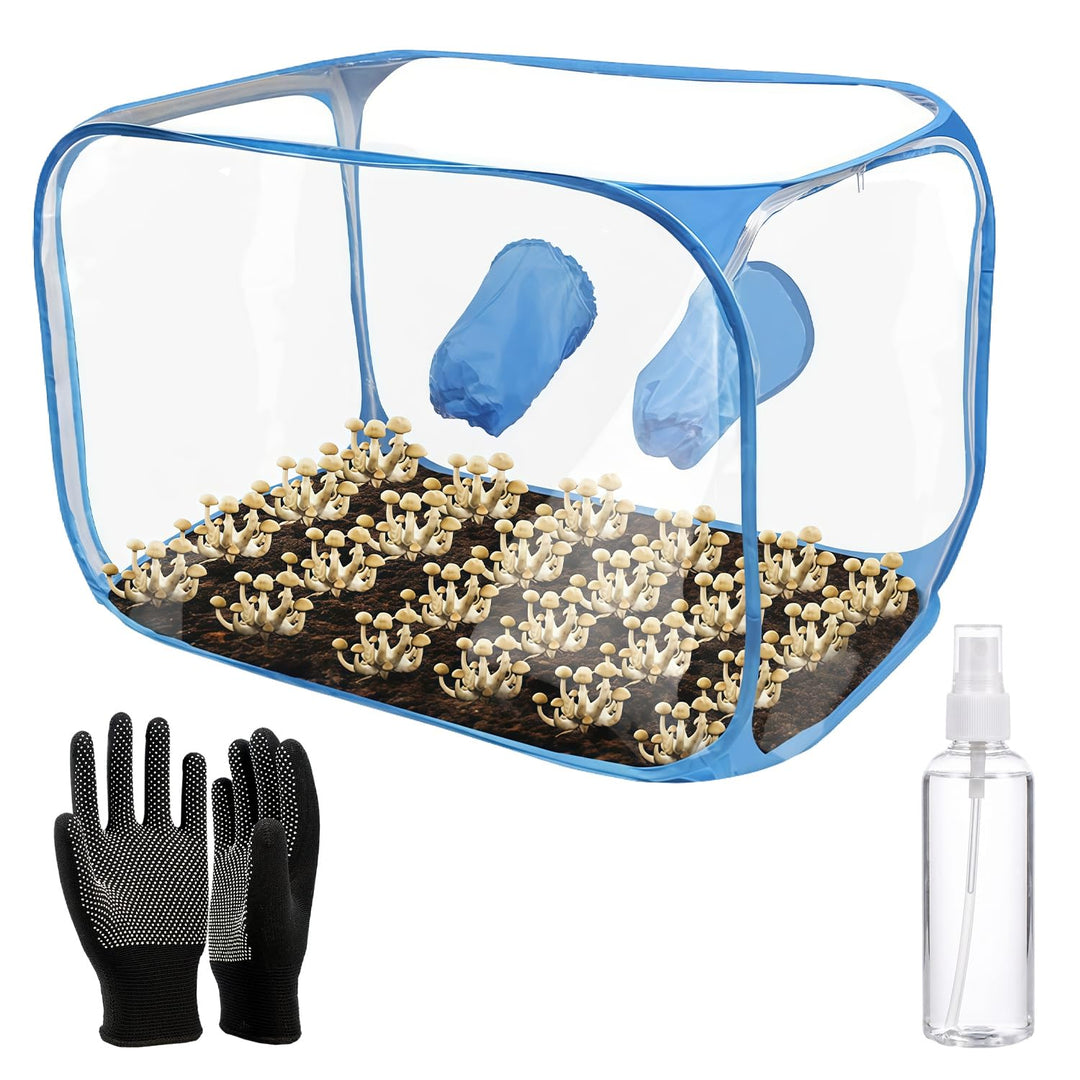 Pilzzucht Zelt, Tragbarer und Klappbarer Mushroom Grow Kit, Still Air Box mit Rutschfesten Handschuh