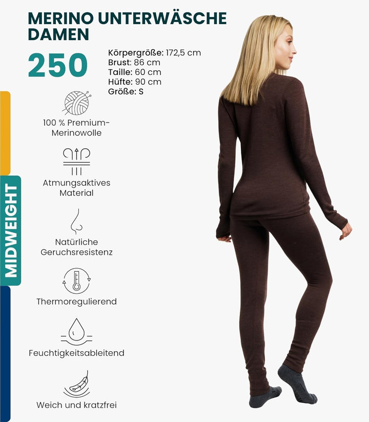 Merino.tech 100% Merino Unterwäsche Damen Set - Leicht, Mittelgewicht, Funktionsunterwäsche Merinowo