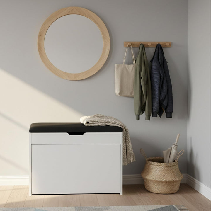 MDF Schuhschrank mit Sitzbank und ausziehbaren Regalen, Polyester Polsterung, 57 x 30 x 53 cm, Multi