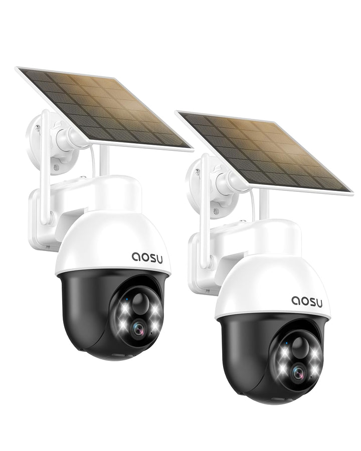 AOSU Überwachungskamera Aussen mit Solarpanel, Panorama-PTZ, Automatischer Personenverfolgung, 2K-Na