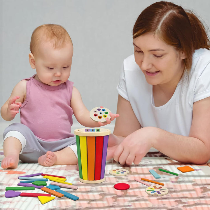 Montessori Spielzeug ab 1 Jahr, 3-in-1 Montessori Spielzeug ab 1 2 3, Holz Farbe Form Sortierspielze