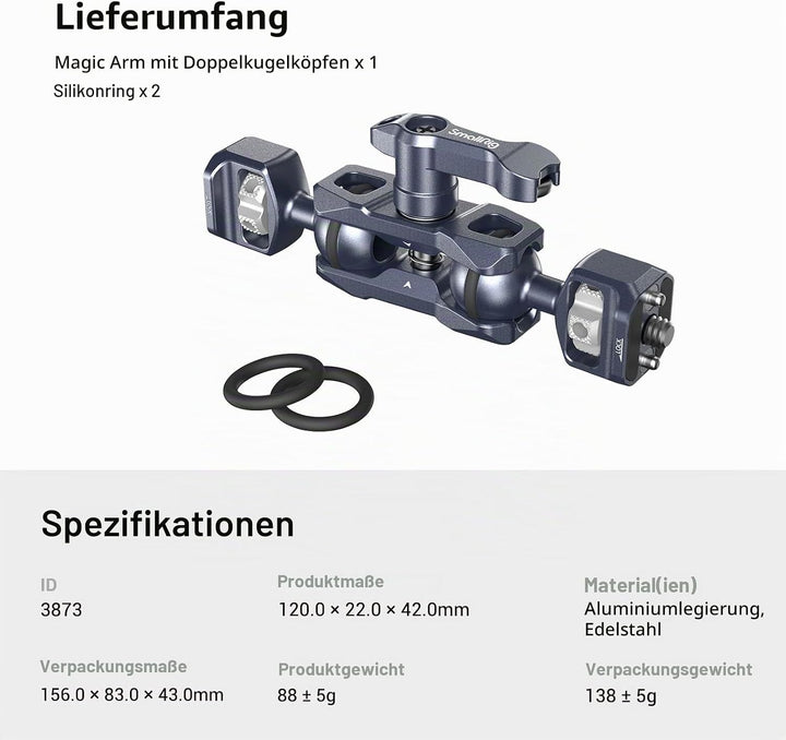SMALLRIG Dual Ball Heads Magic Arm mit 1/4"-20 Schrauben, max. Belastung 6 kg, nur 88 g, aus Alumini