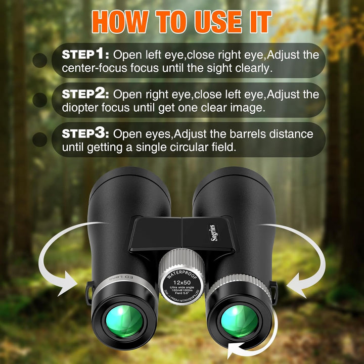 12x50 ED Fernglas für Erwachsene – Professionelles Dachkantprisma, HD-Optik, Rutschfester Griff, IPX