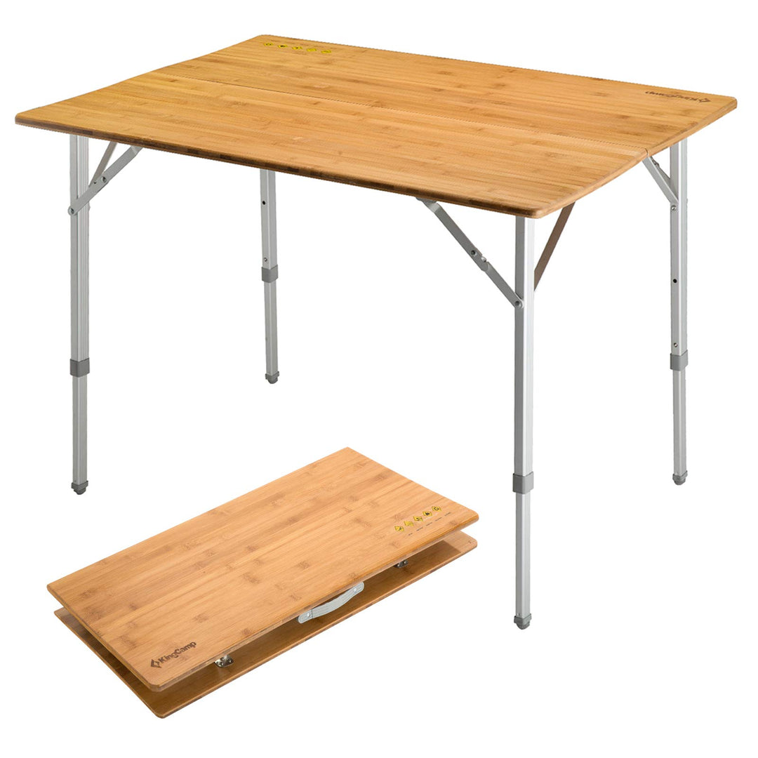 KingCamp Falten Bambus Campingtisch Klapptisch Verstellbare Höhe Aluminiumrahmen für Outdoor Camping