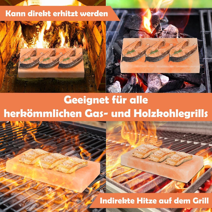 Fiqops 4x Salzstein zum Grillen L, 20x10x2,5cm Salz Grillsteine, Wiederverwendbar Salzgrillstein, Or