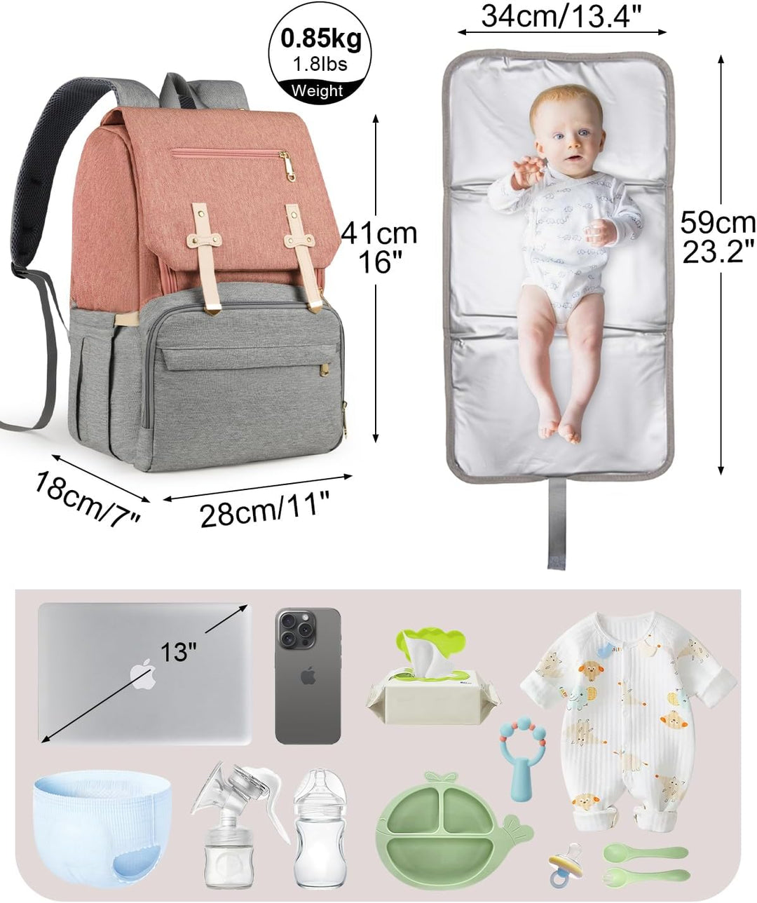 Wickeltasche Rucksack, Grosser Lässig Wickelrucksack mit Wickelunterlage und Isolierten Fächern, Was