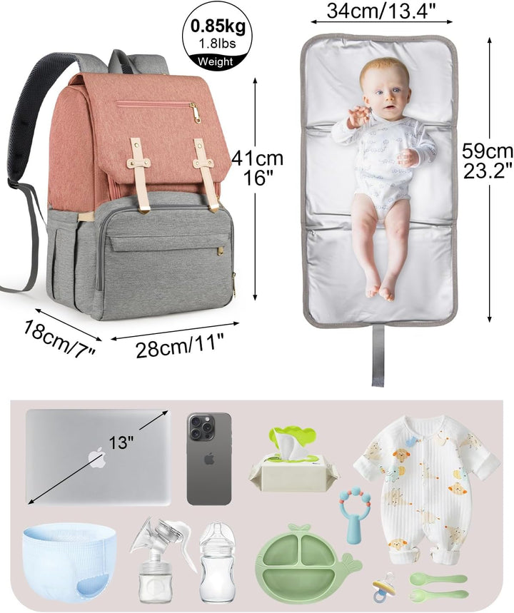 Wickeltasche Rucksack, Grosser Lässig Wickelrucksack mit Wickelunterlage und Isolierten Fächern, Was