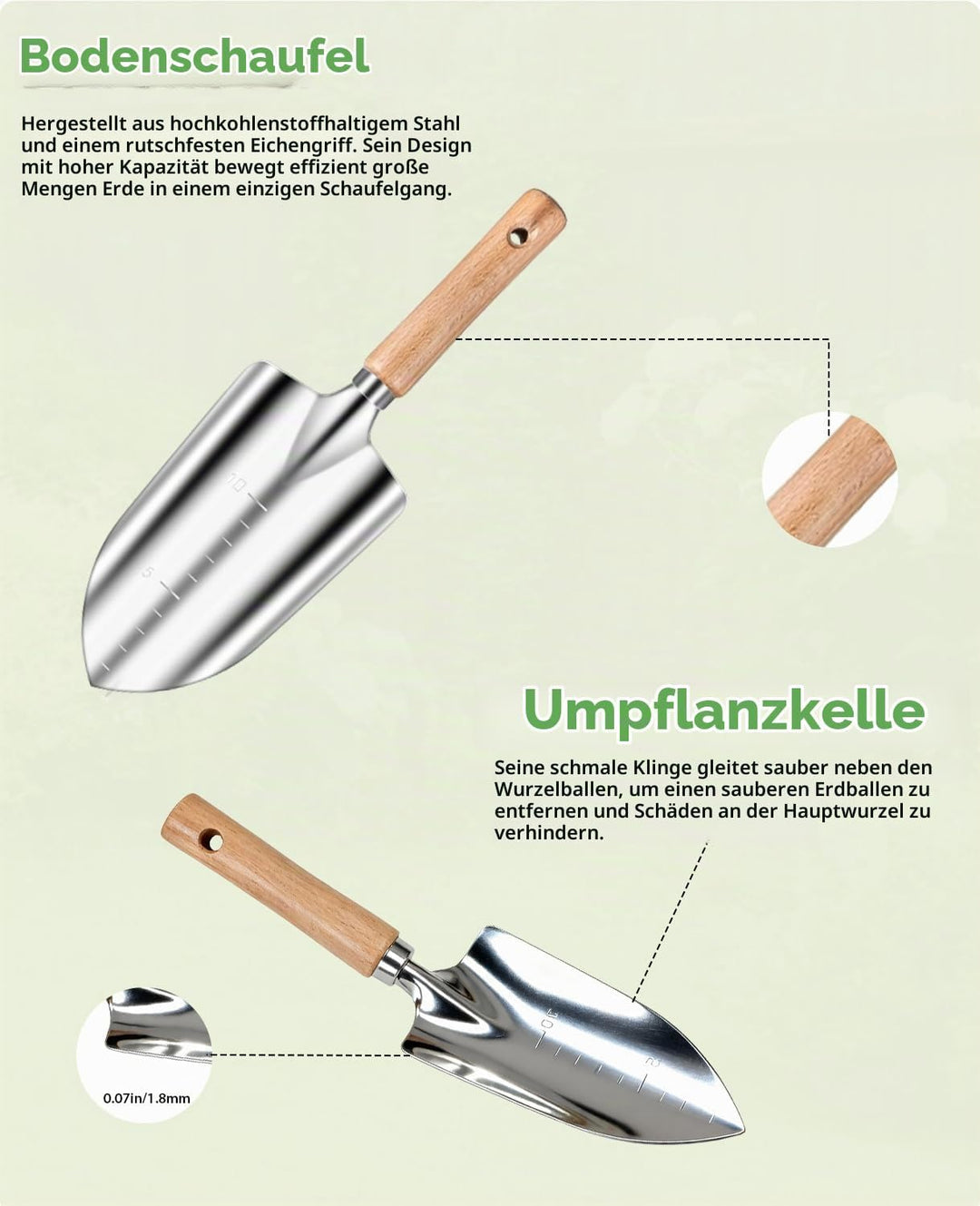 MOSFiATA Gartenwerkzeug Set 12-teilig Schwerlast Edelstahl Gartenarbeit Kit mit antischlipsigen Holz