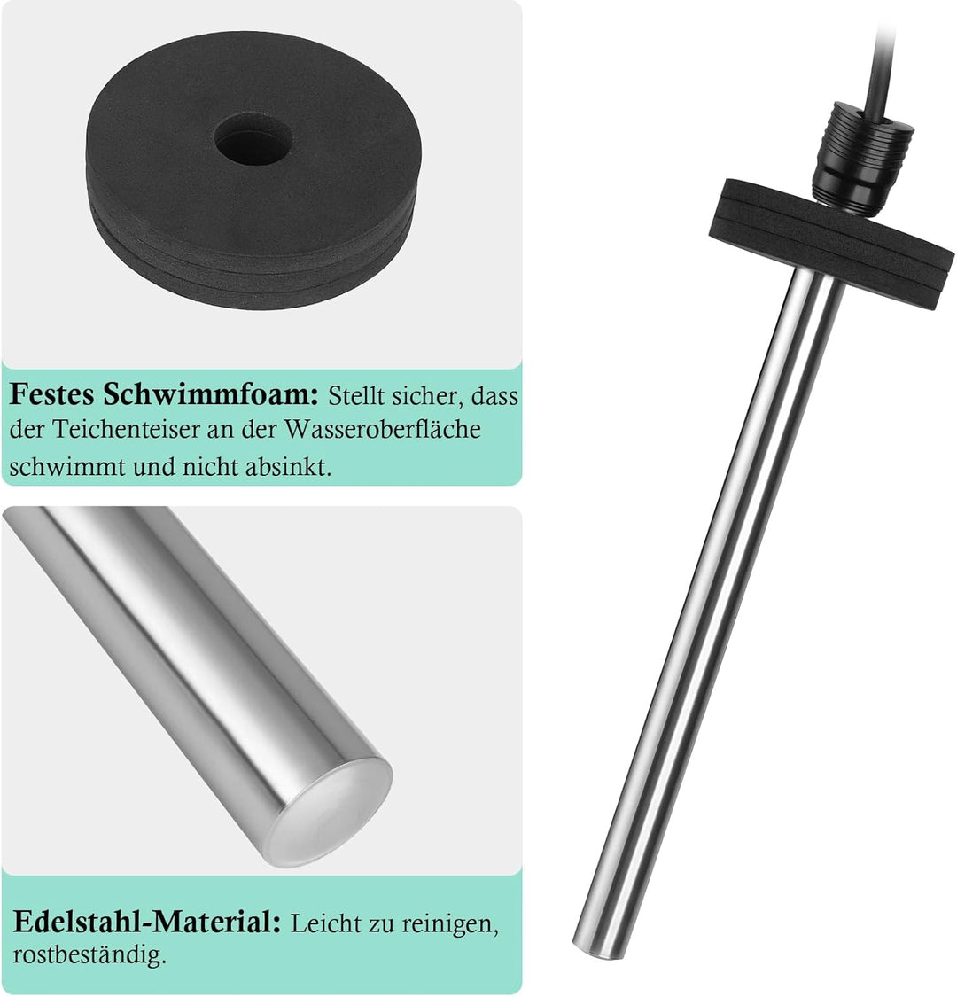 FEDOUR Teichheizung 150W - Eisfreihalter für Teiche, Koi-Teich, Gartenteichenteiser mit 5m Langem Ka