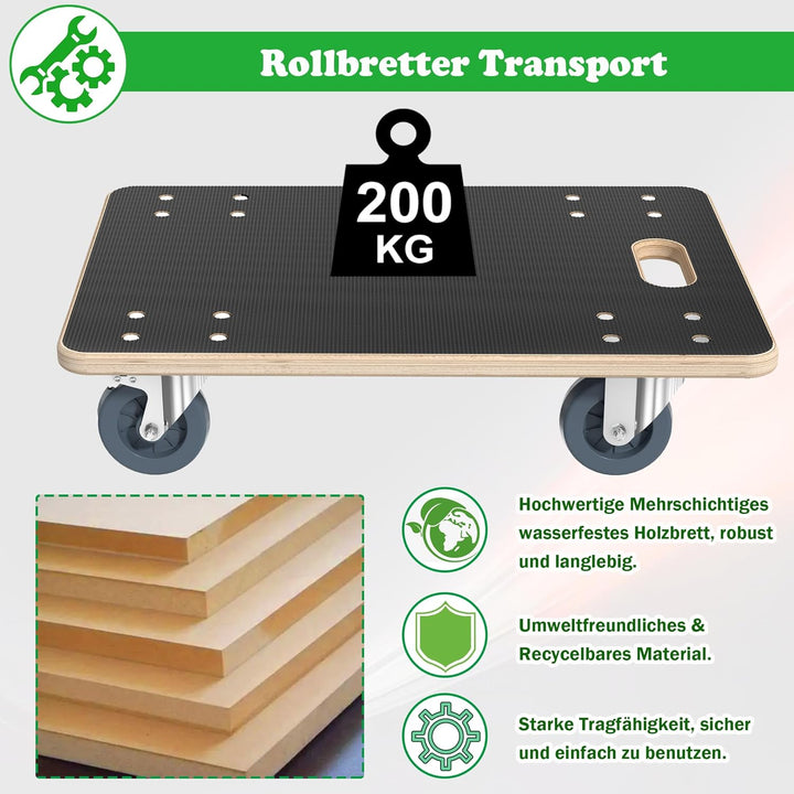 SUBTLETY Rollbrett Transportwagen Transporthilfe mit 4 Rollen 60x40x14,5cm Tischtransportwagen Möbel