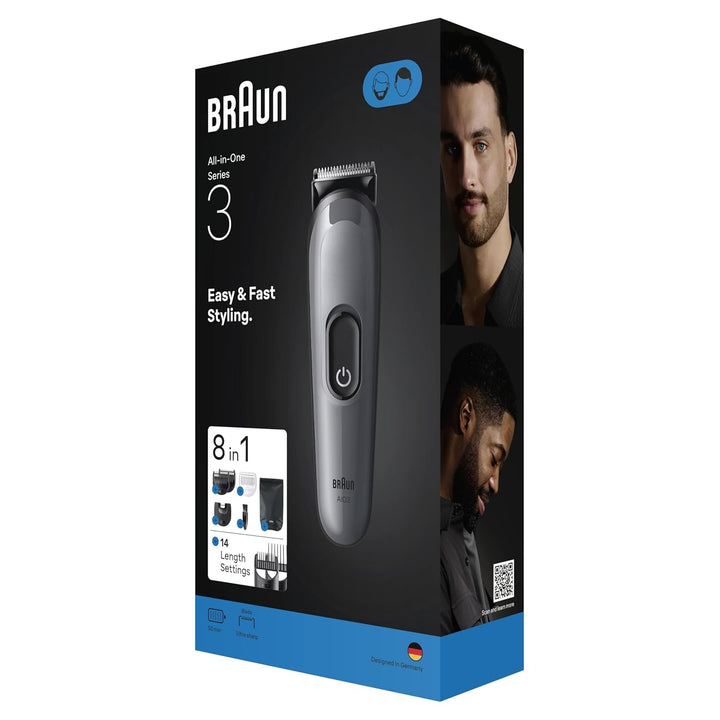 Braun Series 3 Multifunktions Körperpflege Set, 8 in 1, extrem scharfe Klinge, 14 Längeneinstellunge