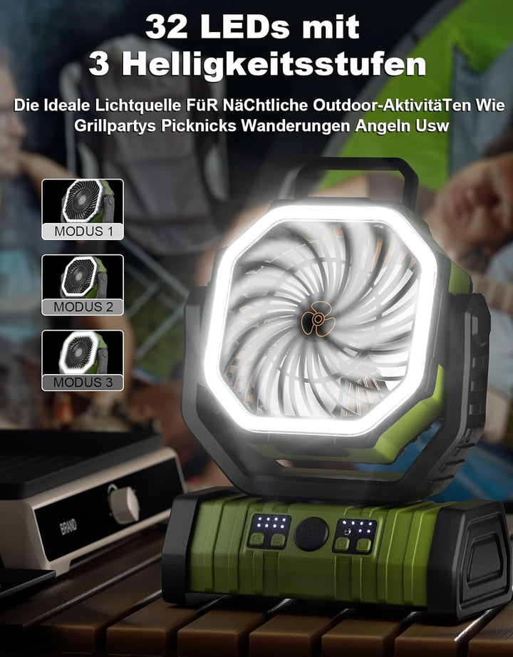 Richday Ventilator mit LED-Laterne 4 Geschwindigkeiten Camping Ventilator Leise Ventilator 20000mAh
