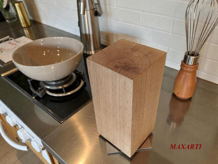 360°Drehbarer Messerblock onhe Messern, magnetisch Eicheh Holz, Messerständer, Messer Halter Küche,