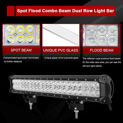 Willpower 126 W 50,8 cm LED Lichtleiste Flutlicht Spot Combo Beam + 23 Zoll Kennzeichenhalter Univer