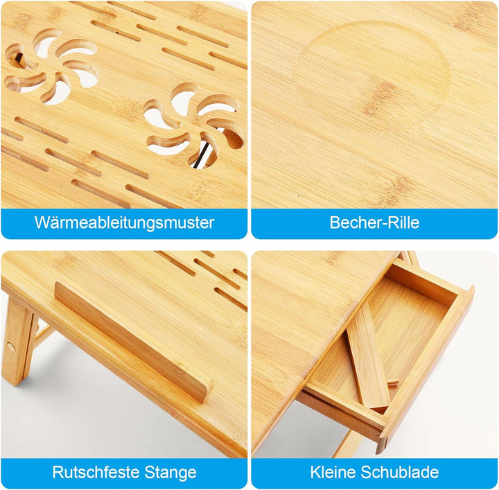 Lap Desk, Laptop-Schreibtisch für Bett, Bambus höhenverstellbarer Winkel Faltbarer Ständer mit Table
