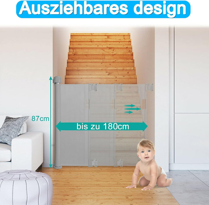 Froadp PVC Türschutzgitter, Ausziehbar Baby Treppengitter für Kinder und Haustiere, Einziehbares Tre