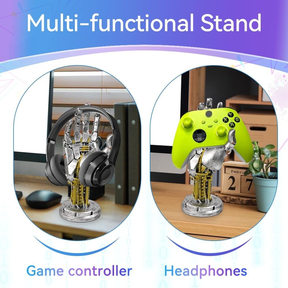 Cyberpunk Kopfhörerständer und Controller Ständer, Gaming Ständer Futuristisches Metalloptik Dekor C