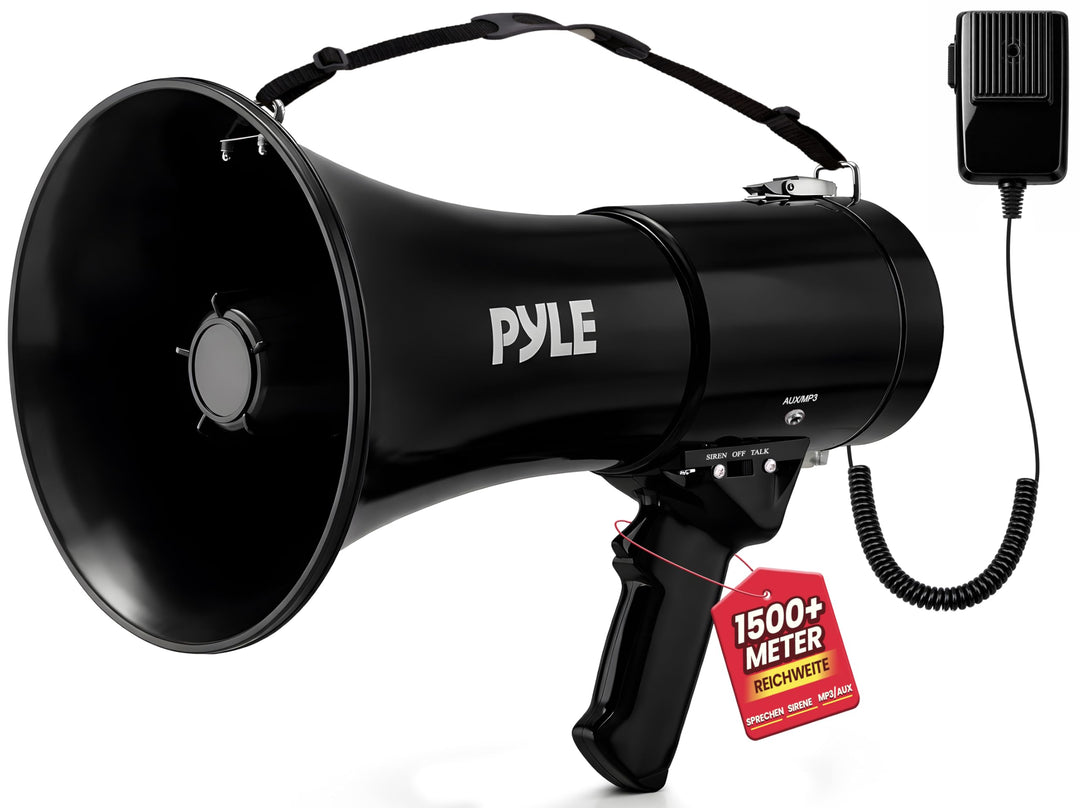 Pyle Megafon Profi Piezo Dynamische mit Aux-In für Digital Music iPod 50 Watt one Schwarz, one Schwa