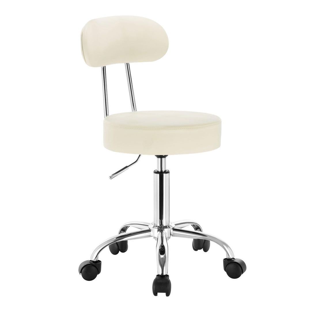 WOLTU Rollhocker Schminkhocker Hocker höhenverstellbar mit Rollen & Lehne Cremeweiss Arbeitshocker 3