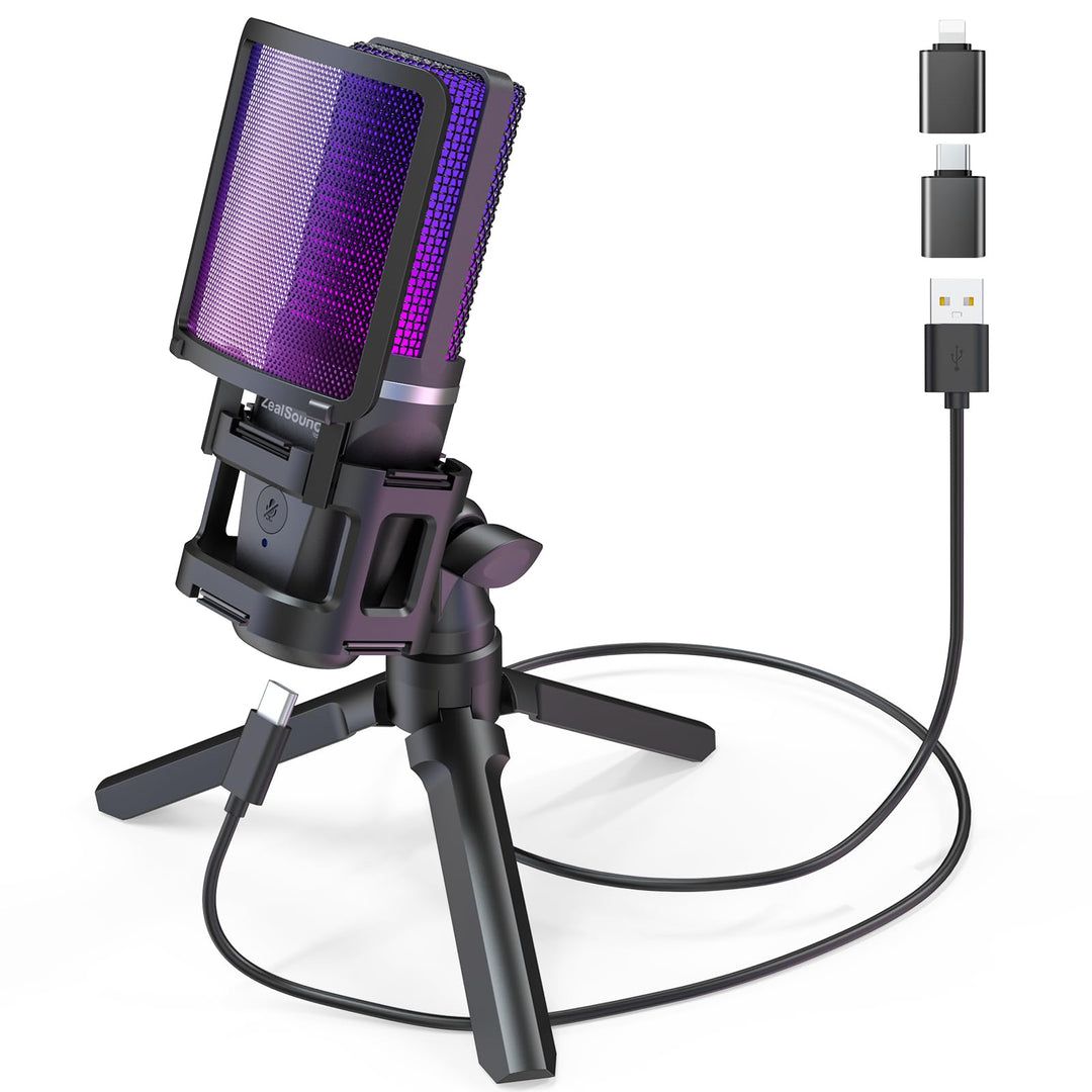 zealsound Gaming USB Mikrofon PC, für Streaming Podcast Studio, für PS4 PS5 Mac Handy, mit Typ-C Ada