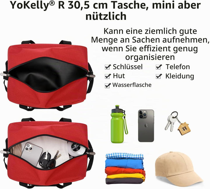 Sporttasche klein, Reisetasche 12L Mini Handgepäck Tasche für Weekender, Fitnesstasche 30x20x25cm-Ro