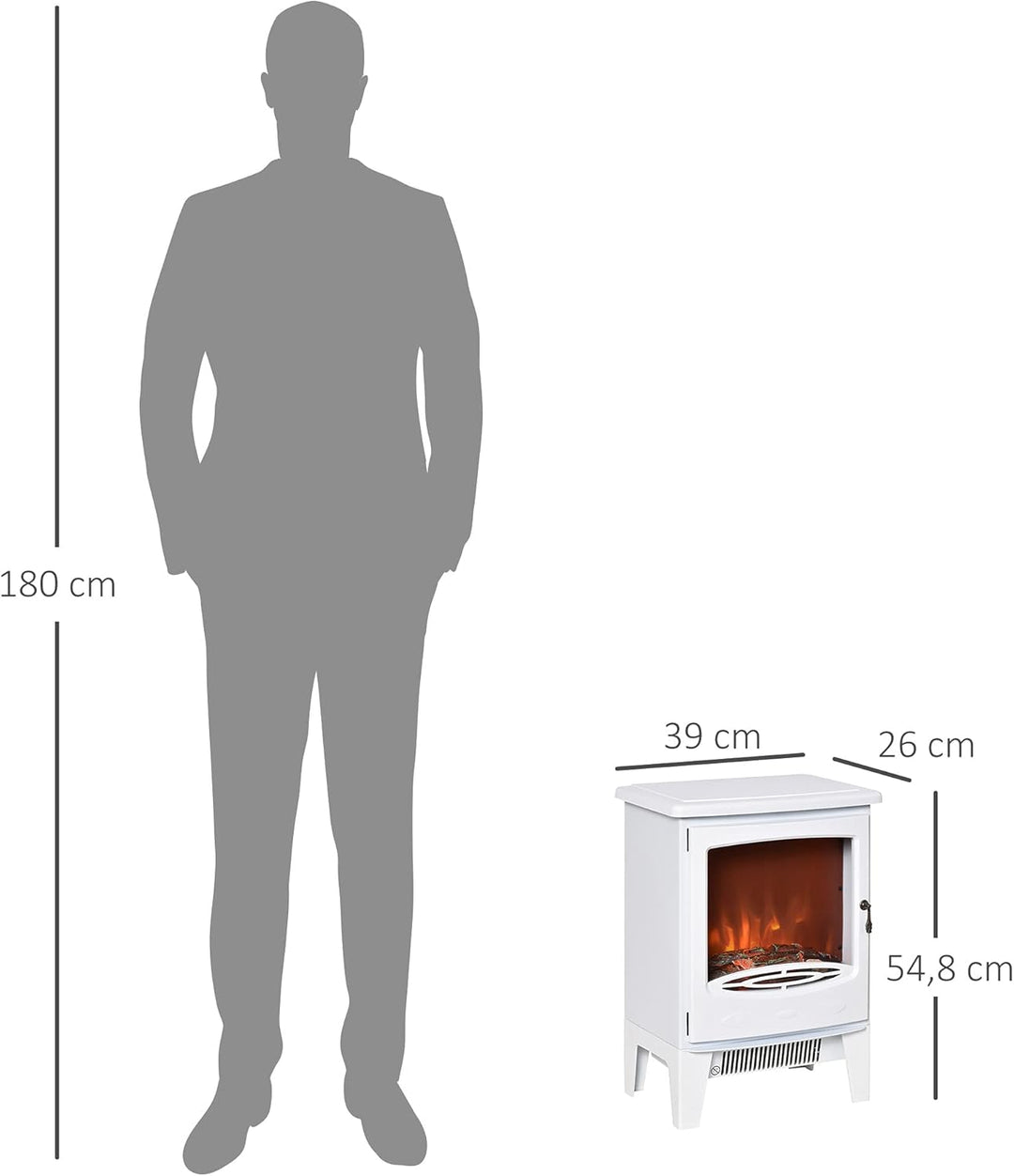 HOMCOM LED Elektrokamin Standkamin Kaminofen mit Flammeneffekt 900/1800W Metall ABS-Kunststoff Glas