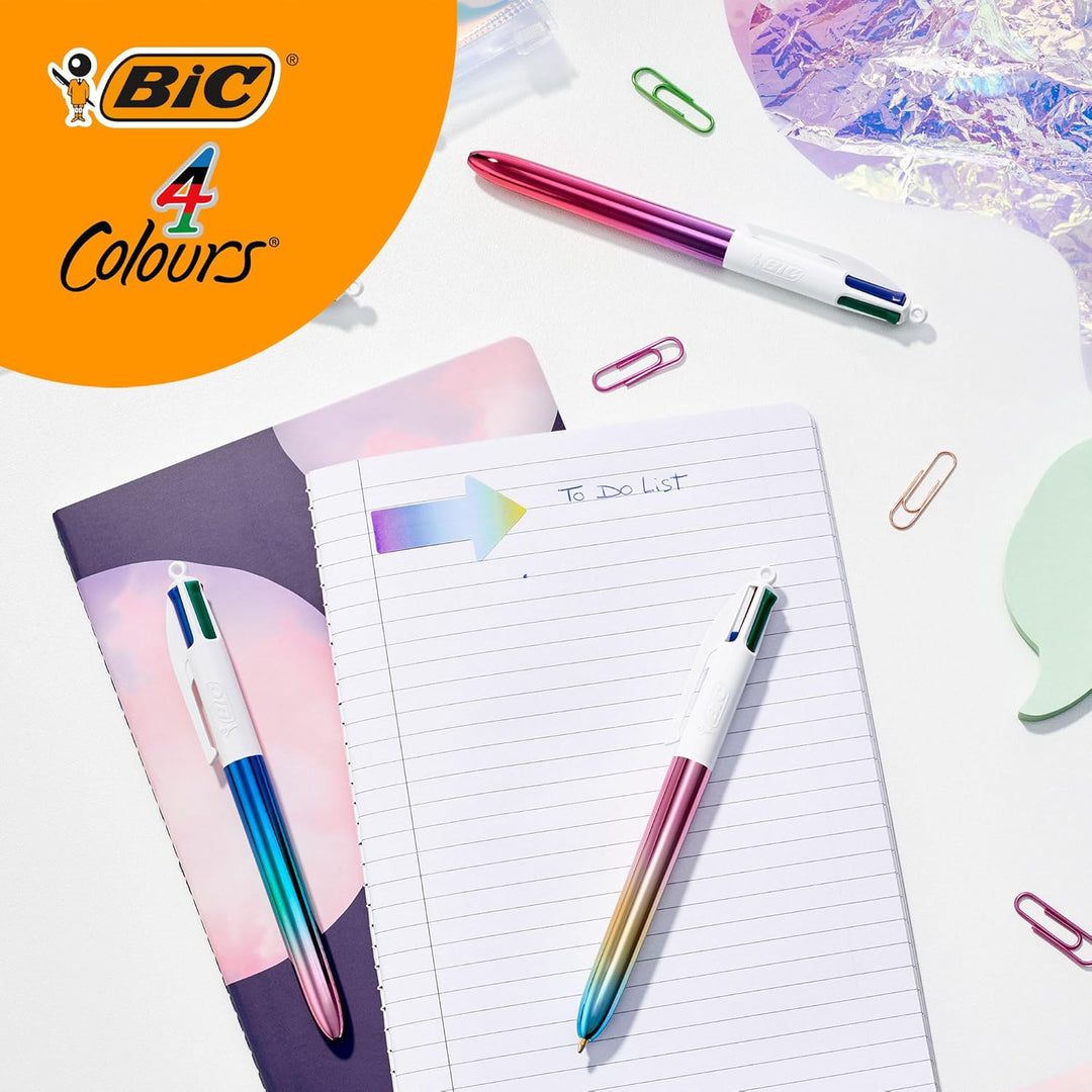 BIC 4 Farben Kugelschreiber Set 4 Colours Gradient, 5er Pack in Metallic-Farbverlauf, nachfüllbar, I