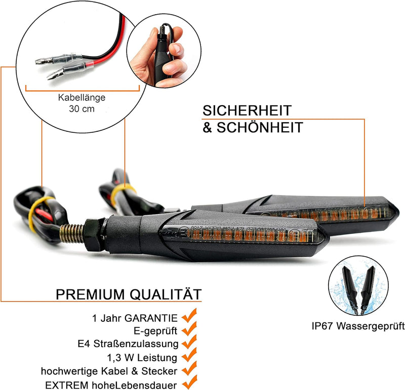 Simda Pro E Mark LED Motorrad Blinker Lauflicht Miniblinker Universal Sequentiell Laufeffekt Quad AT