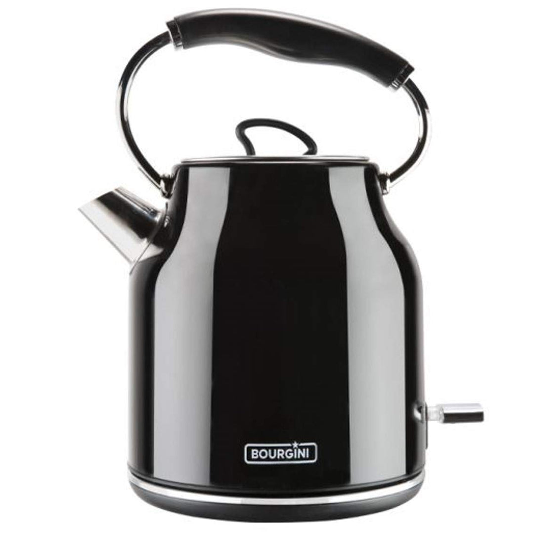 Bourgini Nostalgic Water Kettle Deluxe - Retro Wasserkocher - 1.7L Fassungsvermögen - Schwarz Black,
