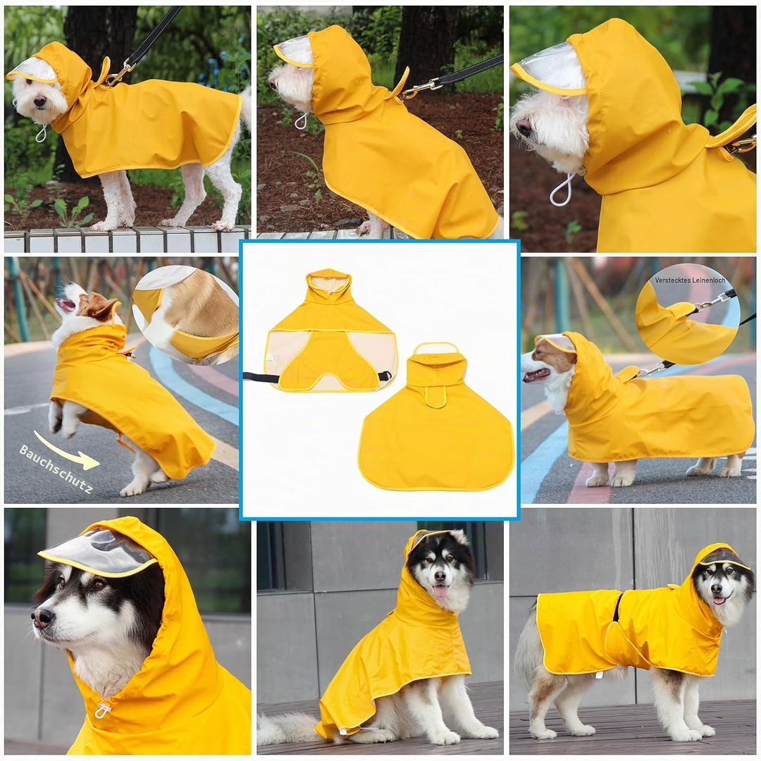 WUFANC Hunderegenmantel, Regenmantel Hund Wasserdicht mit Transparenter Kapuze, Regenjacke Hund mit