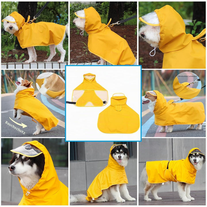 WUFANC Hunderegenmantel, Regenmantel Hund Wasserdicht mit Transparenter Kapuze, Regenjacke Hund mit