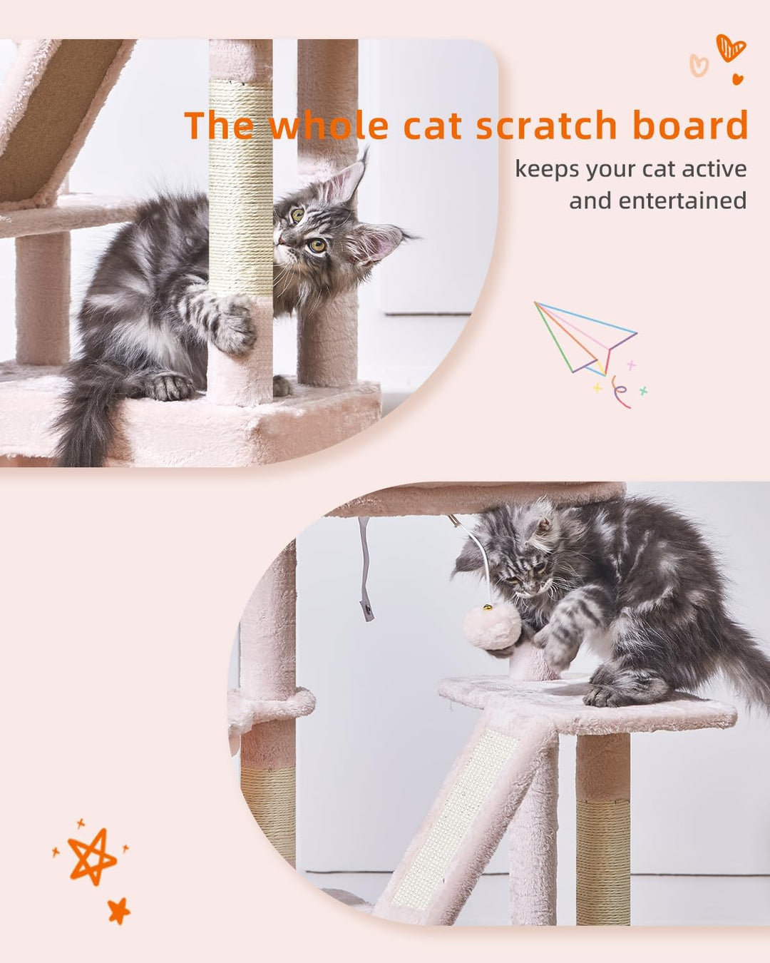 Taoqimiao Kratzbaum, 98cm katzenbaum Stabil KatzenKratzbaum Cat Tree mit Katzenhaus, Korb, 4 Kratzsä