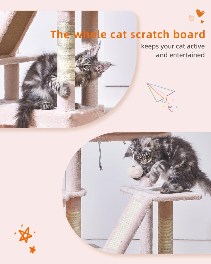 Taoqimiao Kratzbaum, 98cm katzenbaum Stabil KatzenKratzbaum Cat Tree mit Katzenhaus, Korb, 4 Kratzsä